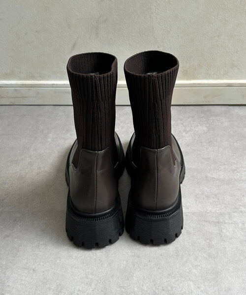 Thevon（ゼボン）の「ニット切替厚底ブーツ（ブーツ・レディース・ブラック/ダークブラウン・M/L）」の5枚目の写真