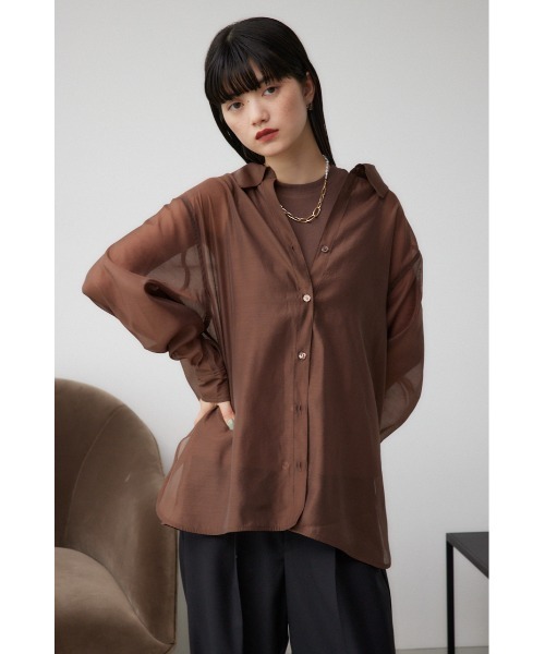 AZUL by moussy(アズールバイマウジー)の「インナーSETオフショルダーシアーシャツ(シャツ/ブラウス・レディース・ブラウン/ライトベージュ/ブラック・FREE)」の14枚目の写真