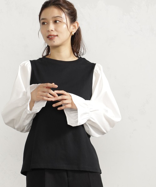 FOUND GOOD(ファウンドグッド)の「布帛袖切替プルオーバー(Tシャツ/カットソー・レディース・レッド系8/ブラック/ホワイト系5/グレー系・M/S/L)」の3枚目の写真