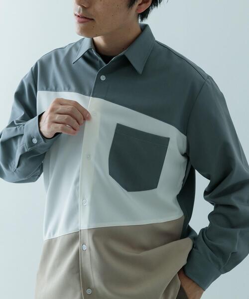 ITEMS URBANRESEARCH（アイテムズ アーバンリサーチ）の「Diagonal Switch 長袖シャツ（シャツ/ブラウス・メンズ・グレー/ブルー/ホワイト・MEDIUM/LARGE）」の9枚目の写真