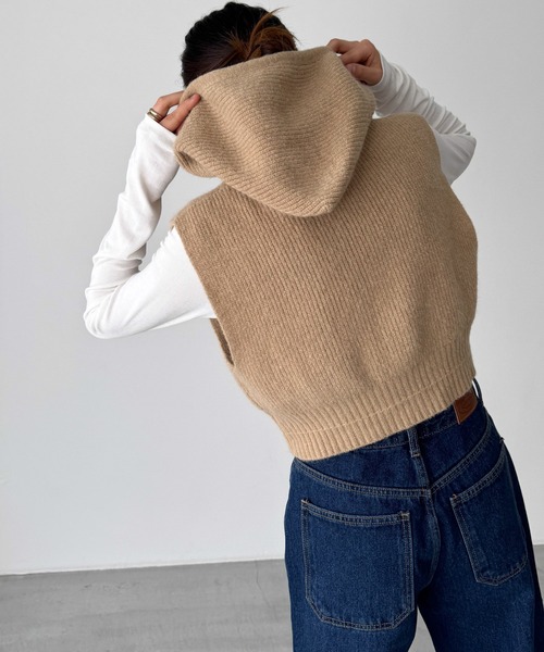 CANAL JEAN（キャナルジーン）の「El mar　フードニットベスト（ベスト・レディース・キャメル/グレー・ONE SIZE）」の4枚目の写真