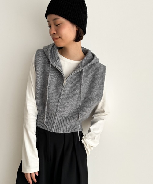 CANAL JEAN（キャナルジーン）の「El mar　フードニットベスト（ベスト・レディース・キャメル/グレー・ONE SIZE）」の10枚目の写真