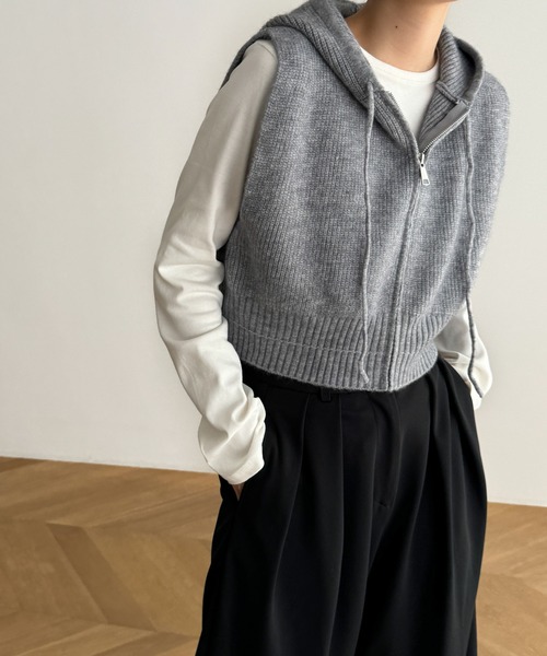 CANAL JEAN（キャナルジーン）の「El mar　フードニットベスト（ベスト・レディース・キャメル/グレー・ONE SIZE）」の17枚目の写真