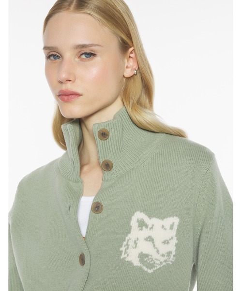 MAISON KITSUNE メゾンキツネ ハイネック ボーダー カーディガン セール】FOX HEAD INTARSIA HIGH NECK CARDIGAN（カーディガン/ボレロ