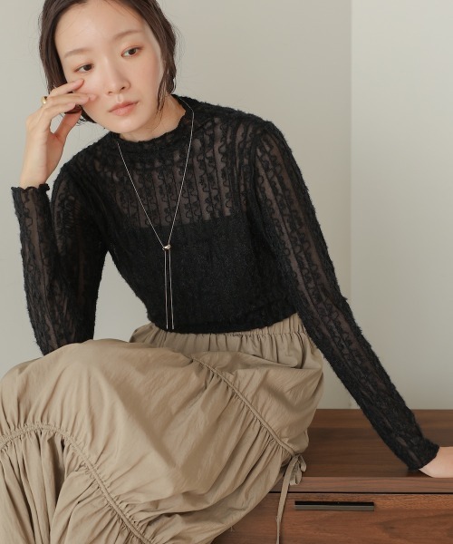 Bab(バブ)の「シアーシャギーハイネックトップス(Tシャツ/カットソー・レディース・ブラック/オフホワイト/モカ・FREE)」の3枚目の写真
