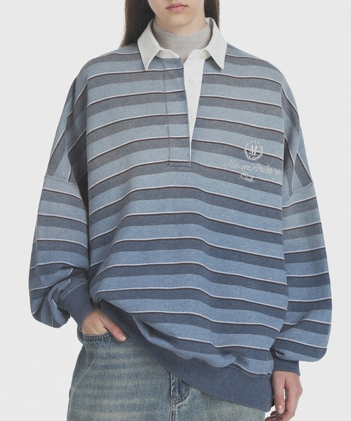 オーバーサイズ ボーダー柄 ポロカラー スウェット PL3022【MASONPRINCE】【2024AW】（スウェット）｜MASONPRINCE（メイソンプリンス）
