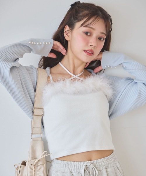 one after another NICE CLAUP（ワンアフターアナザーナイスクラップ）の「マラボーキャミソール（キャミソール・レディース・サックスブルー/ライトピンク/オフホワイト/チャコールグレー・FREE）」の2枚目の写真