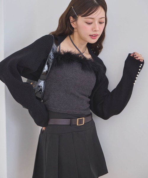 one after another NICE CLAUP（ワンアフターアナザーナイスクラップ）の「マラボーキャミソール（キャミソール・レディース・サックスブルー/ライトピンク/オフホワイト/チャコールグレー・FREE）」の3枚目の写真