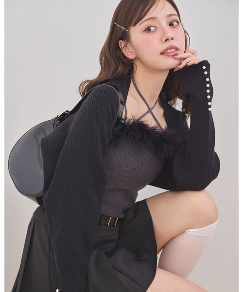 one after another NICE CLAUP（ワンアフターアナザーナイスクラップ）の「マラボーキャミソール（キャミソール・レディース・サックスブルー/ライトピンク/オフホワイト/チャコールグレー・FREE）」の15枚目の写真