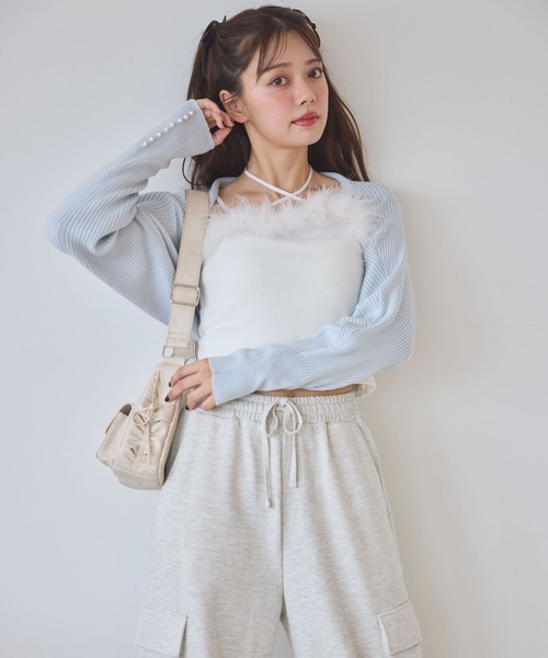 one after another NICE CLAUP（ワンアフターアナザーナイスクラップ）の「マラボーキャミソール（キャミソール・レディース・サックスブルー/ライトピンク/オフホワイト/チャコールグレー・FREE）」の18枚目の写真