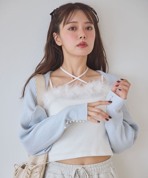 one after another NICE CLAUP（ワンアフターアナザーナイスクラップ）の「マラボーキャミソール（キャミソール・レディース・サックスブルー/ライトピンク/オフホワイト/チャコールグレー・FREE）」の20枚目の写真