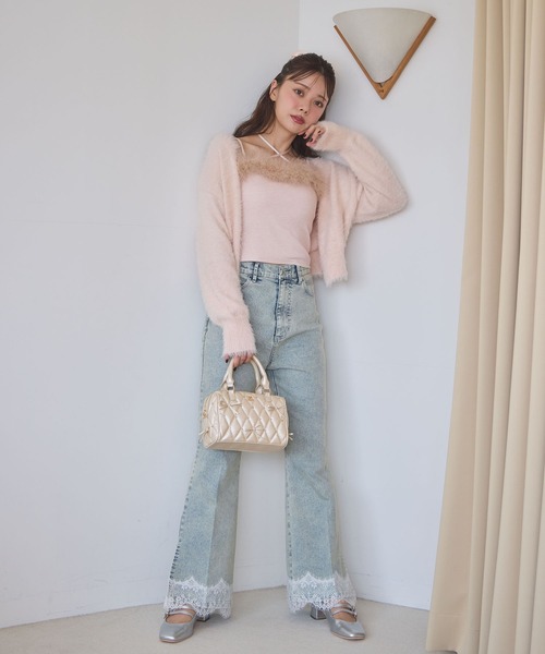 one after another NICE CLAUP（ワンアフターアナザーナイスクラップ）の「マラボーキャミソール（キャミソール・レディース・サックスブルー/ライトピンク/オフホワイト/チャコールグレー・FREE）」の5枚目の写真