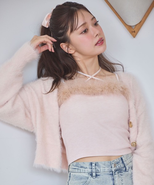 one after another NICE CLAUP（ワンアフターアナザーナイスクラップ）の「マラボーキャミソール（キャミソール・レディース・サックスブルー/ライトピンク/オフホワイト/チャコールグレー・FREE）」の10枚目の写真