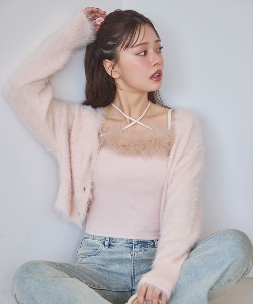 one after another NICE CLAUP（ワンアフターアナザーナイスクラップ）の「マラボーキャミソール（キャミソール・レディース・サックスブルー/ライトピンク/オフホワイト/チャコールグレー・FREE）」の7枚目の写真