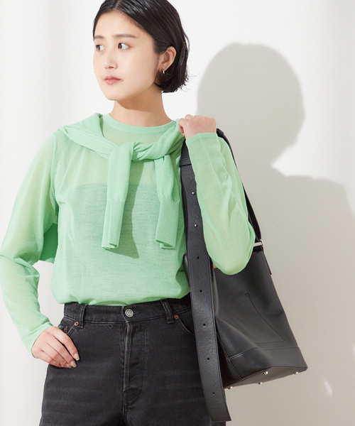 journal standard L'essage（ジャーナルスタンダードレサージュ）の「ARLES シアープルオーバー（ニット/セーター・レディース・ブラック/ブラウン/ライトグリーン・FREE）」の3枚目の写真