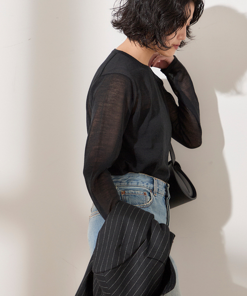 journal standard L'essage（ジャーナルスタンダードレサージュ）の「ARLES シアープルオーバー（ニット/セーター・レディース・ブラック/ブラウン/ライトグリーン・FREE）」の7枚目の写真