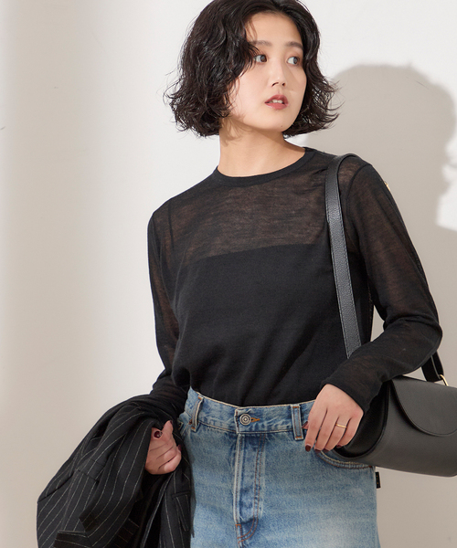 journal standard L'essage（ジャーナルスタンダードレサージュ）の「ARLES シアープルオーバー（ニット/セーター・レディース・ブラック/ブラウン/ライトグリーン・FREE）」の8枚目の写真