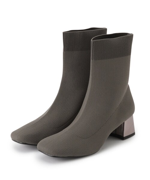 ITS'DEMO（イッツデモ）の「◆【フィット感◎／太めヒール／M・Lサイズ展開】ニットブーツ（ブーツ・レディース・ブラック/ダークグレー・40/38）」の3枚目の写真