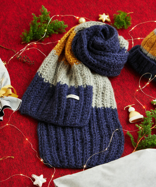 FREAK'S STORE(フリークスストア)の「HAND KNIT LONG MUFFLER(マフラー・メンズ・サックスブルー/ネイビー/ブラック・ONE SIZE)」の4枚目の写真