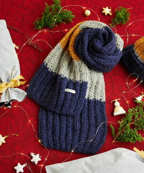 FREAK'S STORE(フリークスストア)の「HAND KNIT LONG MUFFLER(マフラー・メンズ・サックスブルー/ネイビー/ブラック・ONE SIZE)」の5枚目の写真