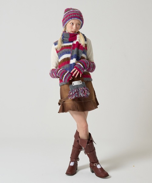 TINA：JOJUN（ティーナジョジュン）の「2024Limited Edition ボーダーマフラー TINA：JOJUN（マフラー・レディース・ブラウン/パープル・M）」の5枚目の写真