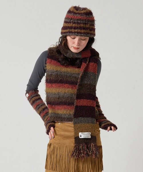 TINA：JOJUN（ティーナジョジュン）の「2024Limited Edition ボーダーマフラー TINA：JOJUN（マフラー・レディース・ブラウン/パープル・M）」の9枚目の写真