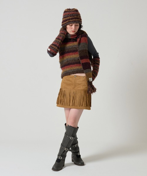 TINA：JOJUN（ティーナジョジュン）の「2024Limited Edition ボーダーマフラー TINA：JOJUN（マフラー・レディース・ブラウン/パープル・M）」の10枚目の写真