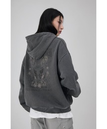 A'GEM/9 × .kom『ACOVER/オコボ』Black Butterfly Pigment Hood Zip-Up/ブラック バタフライ ピグメント ジップアップパーカー