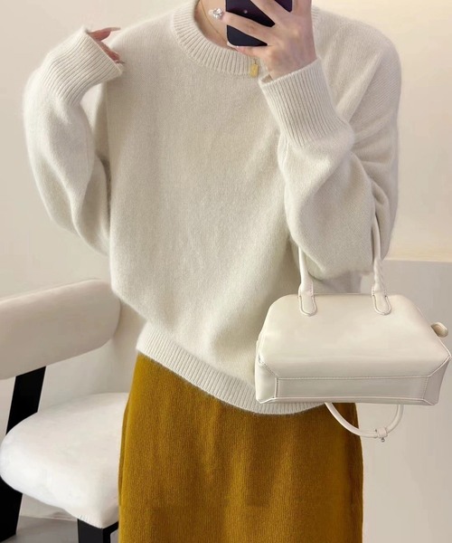 Doula Doula(ドゥーラドゥーラ)の「クルーネックニットプルオーバー(ニット/セーター・レディース・オフホワイト/グレー/ローズ/ベージュ/パープル/イエロー/ダークブルー/ダークグレー/マスタード/ピンク/ボルドー/グリーン/ライトグリーン/ライトグレー/ライトブルー/ブラック/ダークパープル・FREE)」の20枚目の写真