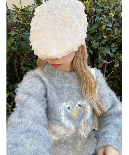 WC(ダブル シー)の「ローズモチーフハンチング(ハンチング/ベレー帽・レディース・アイボリー/ブラック・FREE)」の4枚目の写真