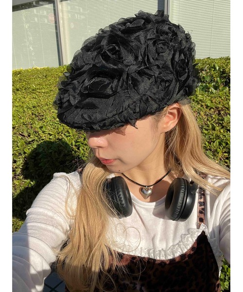 WC(ダブル シー)の「ローズモチーフハンチング(ハンチング/ベレー帽・レディース・アイボリー/ブラック・FREE)」の15枚目の写真