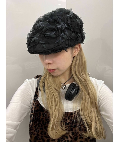 WC(ダブル シー)の「ローズモチーフハンチング(ハンチング/ベレー帽・レディース・アイボリー/ブラック・FREE)」の10枚目の写真