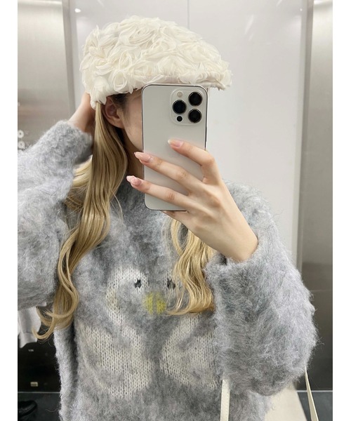 WC(ダブル シー)の「ローズモチーフハンチング(ハンチング/ベレー帽・レディース・アイボリー/ブラック・FREE)」の5枚目の写真