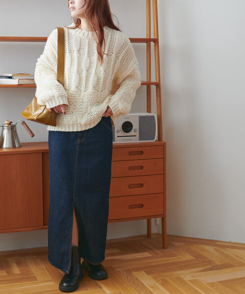 DISCOAT（ディスコート）の「編地切替プルオーバー（ニット/セーター・レディース・アイボリー/チャコールグレー/ベージュ・FREE）」の11枚目の写真