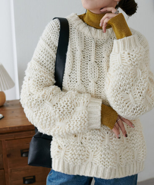 DISCOAT（ディスコート）の「編地切替プルオーバー（ニット/セーター・レディース・アイボリー/チャコールグレー/ベージュ・FREE）」の21枚目の写真