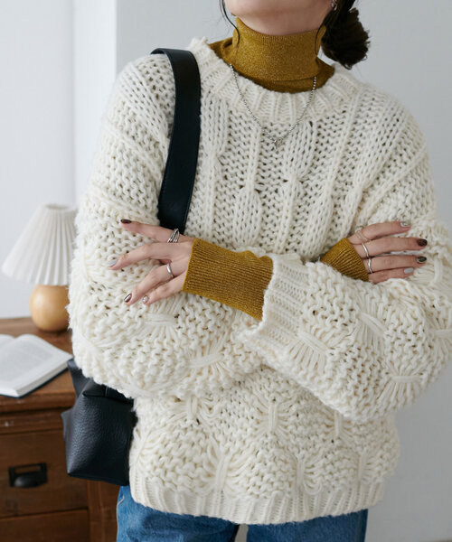 DISCOAT（ディスコート）の「編地切替プルオーバー（ニット/セーター・レディース・アイボリー/チャコールグレー/ベージュ・FREE）」の22枚目の写真