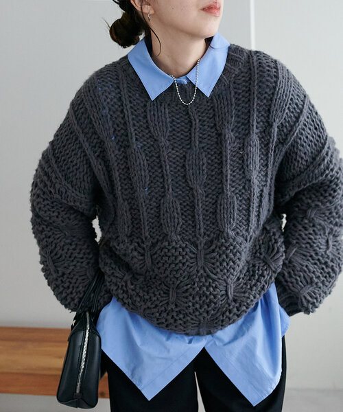 DISCOAT（ディスコート）の「編地切替プルオーバー（ニット/セーター・レディース・アイボリー/チャコールグレー/ベージュ・FREE）」の15枚目の写真