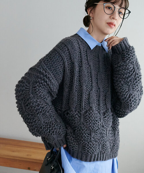 DISCOAT（ディスコート）の「編地切替プルオーバー（ニット/セーター・レディース・アイボリー/チャコールグレー/ベージュ・FREE）」の16枚目の写真