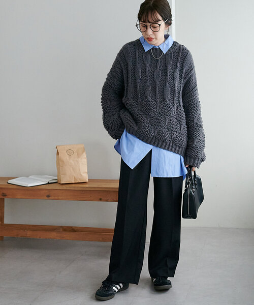 DISCOAT（ディスコート）の「編地切替プルオーバー（ニット/セーター・レディース・アイボリー/チャコールグレー/ベージュ・FREE）」の18枚目の写真