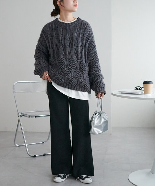 DISCOAT（ディスコート）の「編地切替プルオーバー（ニット/セーター・レディース・アイボリー/チャコールグレー/ベージュ・FREE）」の19枚目の写真