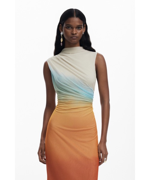 デシグアル（Desigual）/SAHARAJV サンセットグラデーション ノースリーブワンピース SAHARAJV サンセットグラデーションワンピース ノースリーブドレープ