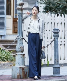 slattgir（スラットジール）の「高身長　【フォーマル】ドビー素材パイピングノーカラージャケットワイドパンツスーツ　(ジャケット＋パンツ)（トールサイズ）（スーツセット）」