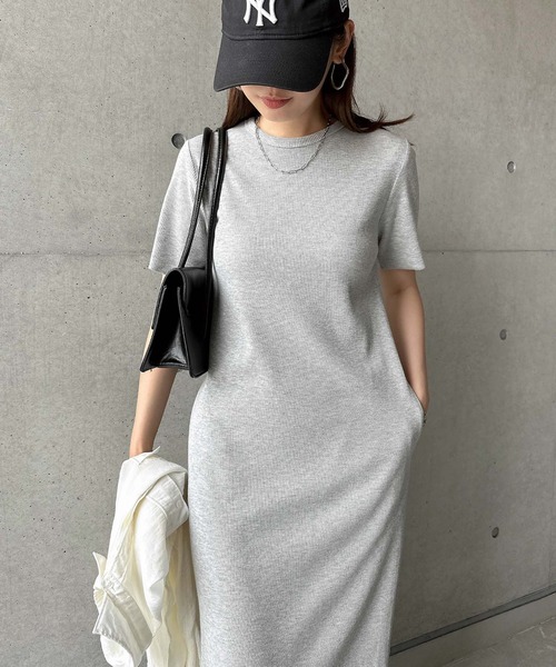 セール】セルフカットリブクルーネック半袖ワンピース（ワンピース