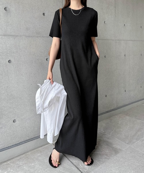 セール】セルフカットリブクルーネック半袖ワンピース（ワンピース