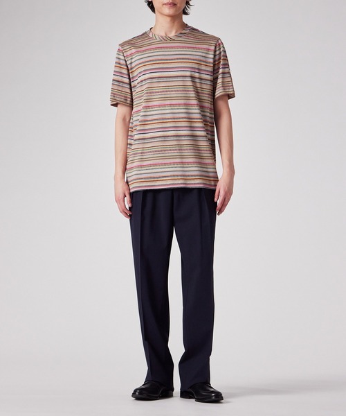 【Paul Smith】\"Signature Stripe\" ジャカード 半袖 カットソー Men's Ecru 'Signature Stripe' Knitted Cotton Short-Sleeve Shirt
