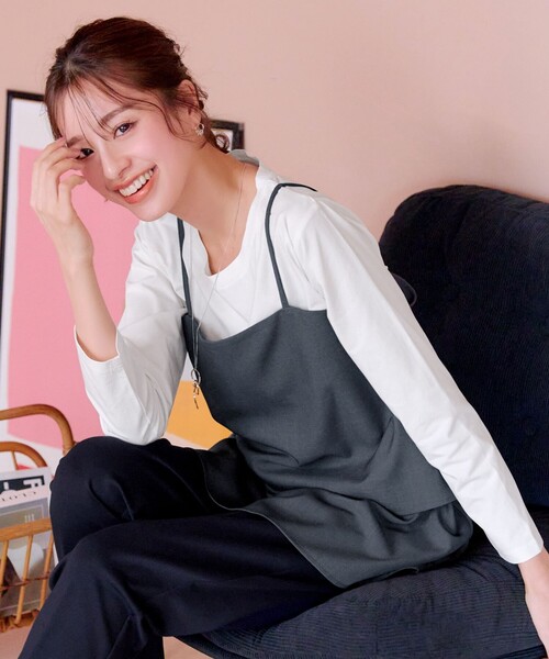 Tiaclasse(ティアクラッセ)の「リボンキャミドッキングカットソートップス(Tシャツ/カットソー・レディース・ベージュ/チャコールグレー/ブラック・M/L)」の16枚目の写真
