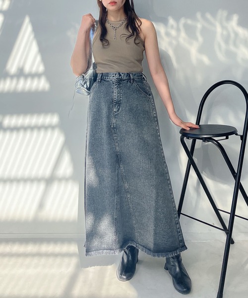 AS KNOW AS plus(アズノゥアズプラス)の「●リメイク風デニムロングスカート(デニムスカート・レディース・ブラック/ブルー/ケミカルウォッシュ・FREE)」の15枚目の写真