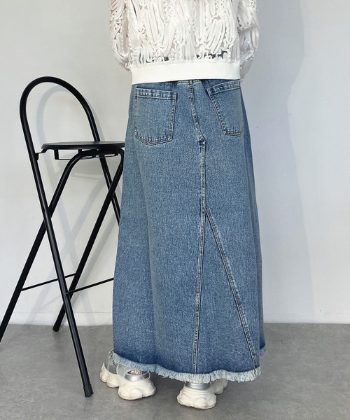 AS KNOW AS plus(アズノゥアズプラス)の「●リメイク風デニムロングスカート(デニムスカート・レディース・ブラック/ブルー/ケミカルウォッシュ・FREE)」の6枚目の写真