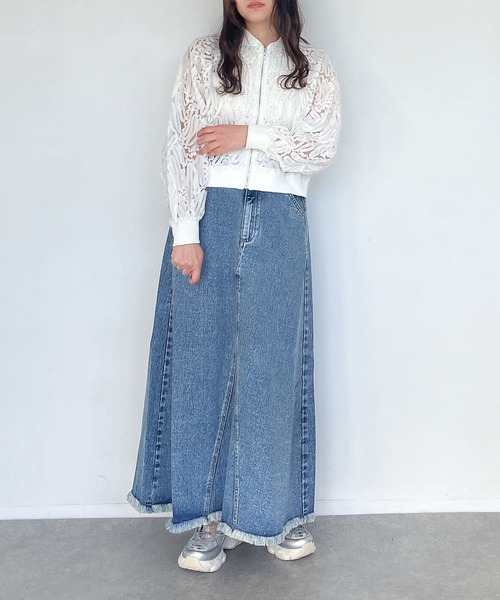 AS KNOW AS plus(アズノゥアズプラス)の「●リメイク風デニムロングスカート(デニムスカート・レディース・ブラック/ブルー/ケミカルウォッシュ・FREE)」の9枚目の写真