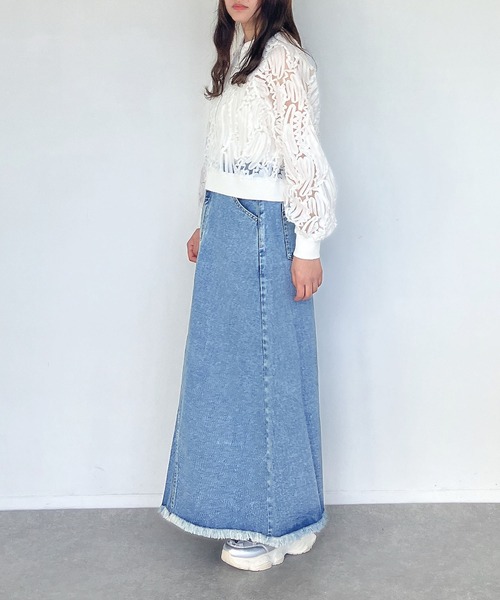 AS KNOW AS plus(アズノゥアズプラス)の「●リメイク風デニムロングスカート(デニムスカート・レディース・ブラック/ブルー/ケミカルウォッシュ・FREE)」の10枚目の写真